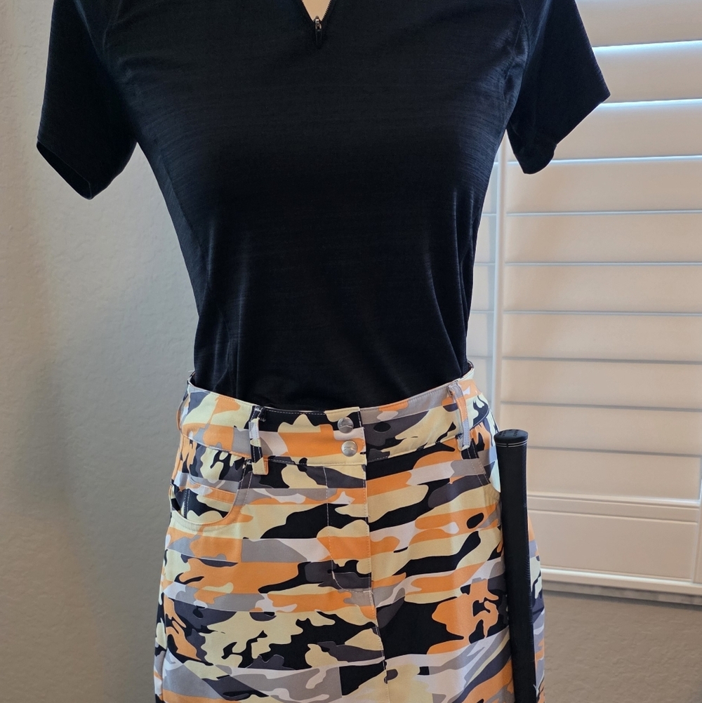 Slazenger Women's Camouflage Skirt With Buili- Orange, Black, Cream